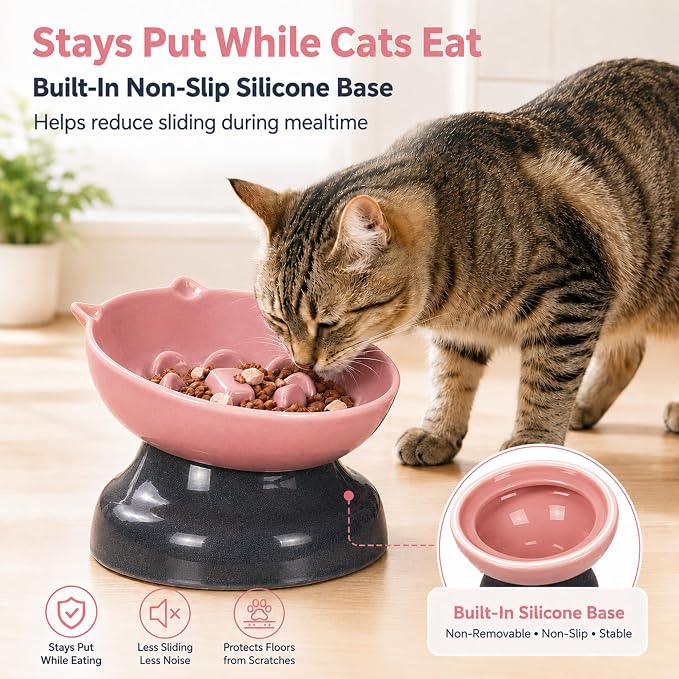Ceramic Slow Feeder Cat Bowl, 15-Degree Tilted Non-Slip | Food-Grade Ceramic For Indoor Cats, 5.3 In Shallow Bowl, Whisker-Friendly, Dry And Wet Food, Dishwasher Safe - Image 6