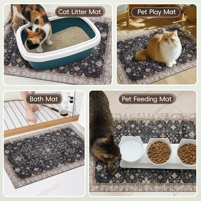 Cat Litter Mat Litter Trapping Mat, 24"x15" Waterproof Urine Proof Litter Box Mat Catcher Mat Non-Slip Washable for Kitty Kitten, Black - Image 7