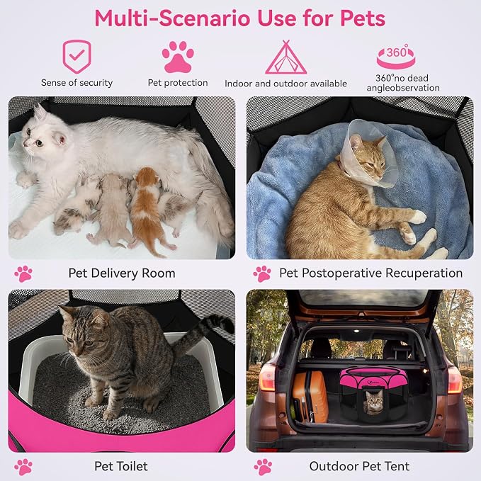 Siedihit Dog Playpen, Puppy Pet Playpens Indoor for Small Dogs Tent Crates | Cage Indoor/Outdoor, Portable Pop Up Dog Kennel Playpen with Carrying Case for Dogs/Cats/Rabbits, Hot Pink - Image 4
