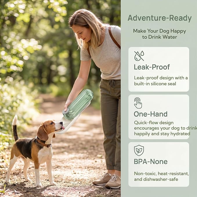 Portable Dog Water Bottle with Food Container, 2-in-1 Pet Water Dispenser & Travel Bowl, Leak-Proof Puppy Water Bottle for Small Dogs & Cats, Perfect for Walking, Hiking, Dog Mom Gifts (Beige) - Image 2