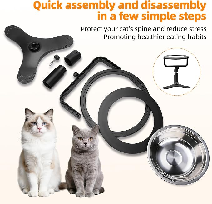 Raised Cat Bowls,15° Tilted Cat Food Bowls (1 Pack) | Elevated Cat Bowls for Indoor Cats with Height-Adjustable Stand,Non-Slip Stainless Steel Cat Bowls - Image 7