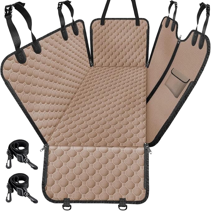 Mancro Back Seat Pet Cover for Dogs, Waterproof Dog Hammock for Car, Khaki | 600D Heavy Duty, Scratch-Resistant Back Seat Pet Cover for Dogs with PVE Nonslip Underside, Fits for Sedan, Trucks and SUVs by Mancro
