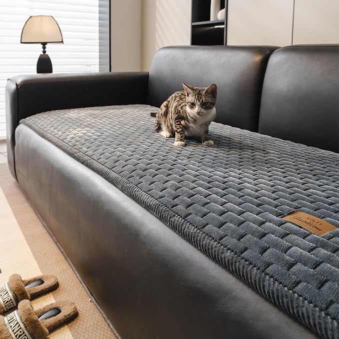 Couch Covers for Dogs Washable, Velvet Dog Couch Cover Protector, Fuzzy Plush Pet Sofa Cover for 3 Cushion Couch, Sofa Covers for Pets(1PC,Dark Grey,27.6"x82.7",3 Seater Sofa Pad Cover) - Image 2