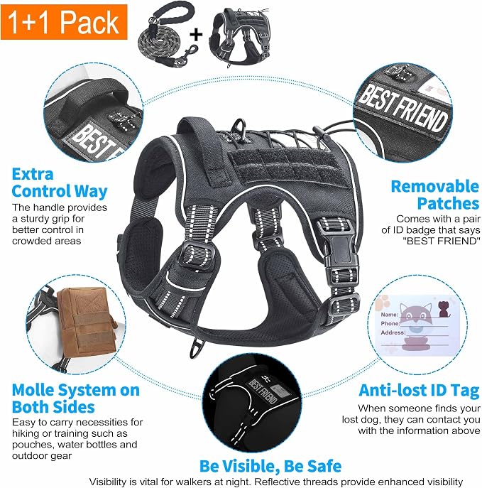 Beebiepet Heavy Duty Tactical Dog Harness for Small Dogs, No Pull Adjustable Pet Harness Reflective Service Training Easy Control Pet Vest Military K9 Working Dog Harnesses- Small, Black - Image 4