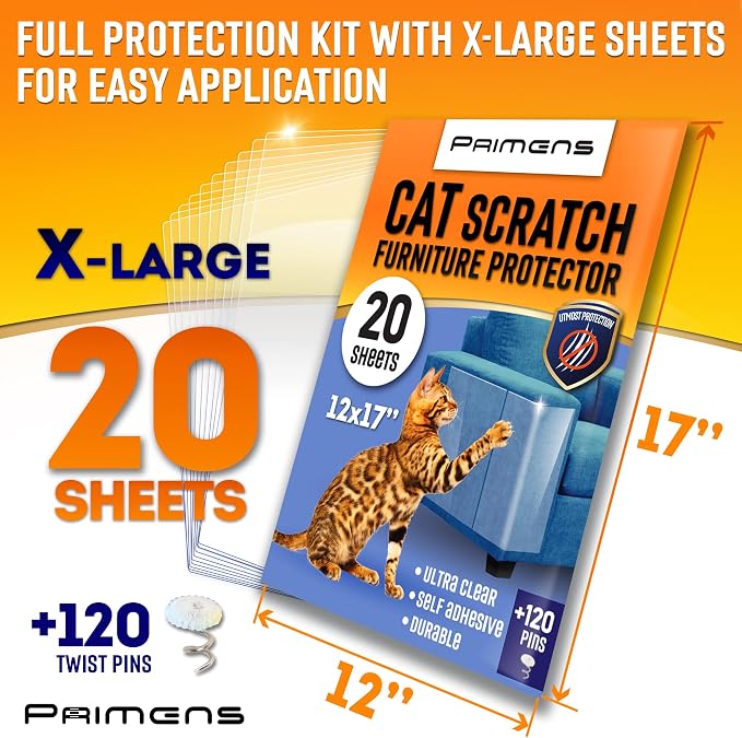 Heavy Duty Cat Scratch Deterrent Furniture Protectors for Sofa, Doors, Clear Couch Protectors from Cats Scratching, Anti Cat Scratch Tape Guards (Clear, 20 Sheets 17x12) - Image 3