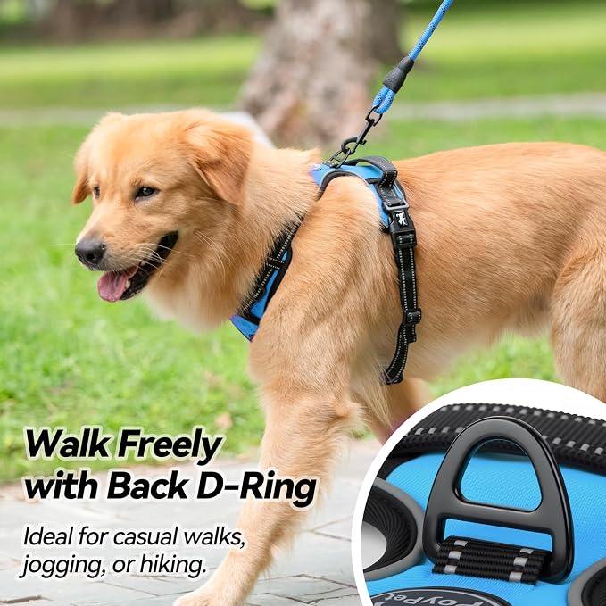 PoyPet No Pull Dog Harness Small with Front Clip & Neck Release Buckle | No Choke, Adjustable Vest, Reflective, Back Clip, Lockable, Soft Padded, Easy Control Handle for Walking Training, XS, Blue - Image 4