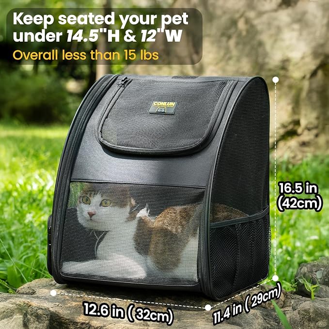 Conlun Cat Backpack Carrier for Small Dogs and Cats Fit Up to 15 Lbs,Small Dog Backpack, Foldable with 3-Side Mesh Windows, Pet Carrier for Travel & Hiking Friendly，Black - Image 2