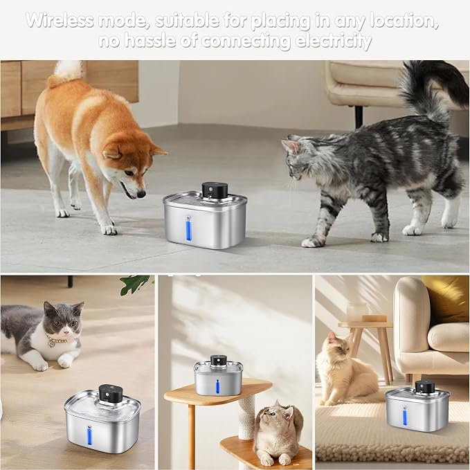 BOORCA Wireless Cat Water Fountain Stainless Steel, 169oz/5L Cordless Smart Pet Water Fountain with 5000mAh Battery & Ultra Quiet Pump, Automatic Pet Water Dispenser for Cats & Dogs, 3 Filters - Image 5