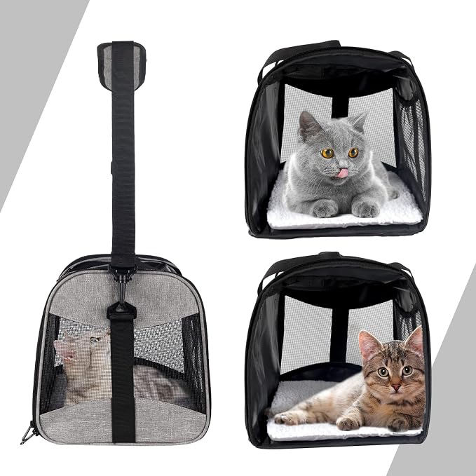 Cat Carrying Case - Pet Carrier Airline Approved, Protable and Breathable Pet Travel Carrier Removable Fleece Pad, Collapsible Cat Carrier Dog Carrier for Medium Cats Small Cats Dogs (X-L Grey&Black) - Image 3