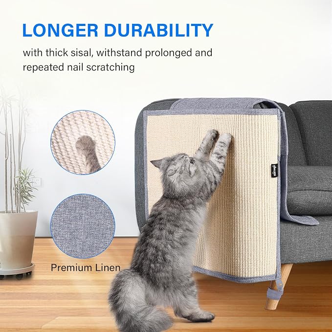 NATUYA Furniture Protectors from Cats - Couch Protector from Cat Claws with Sisal Scratching Pad Anti Cat Scratch Furniture Couch Sofa Corner (Light Gray, Right) - Image 3