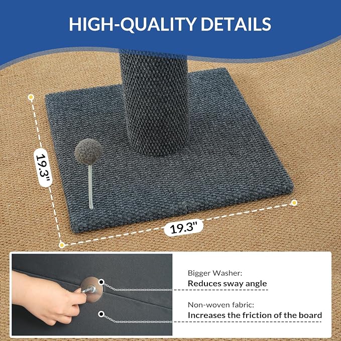 Cat Craft 41" Cat Scratching Post, Dark Gray | Short Plush Fabric, Stable Wide Base, Replaceable Hanging Ball, Full Stretch Design - Image 4