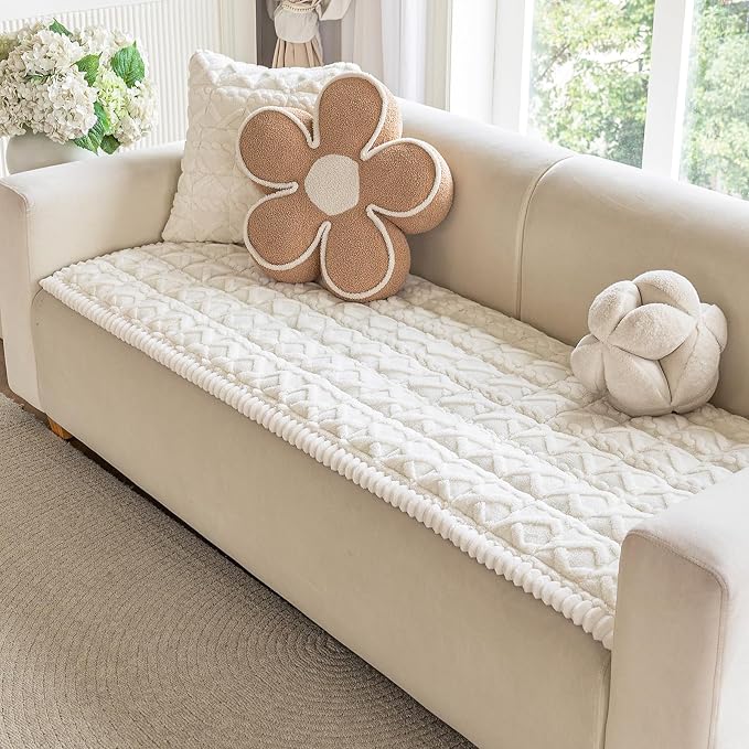 OstepDecor Couch Cover for Dogs, Washable Non Slip Sofa Cover for Pets | Soft Couch Covers for Sofa, Loveseat and Sectional, Furniture Protector Against Pet Hair & Dirt (27.6" x 47.2", Cream) by OstepDecor