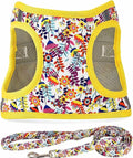 Step in Dog Harness Leash Set- All Weather Reflective No-Pull Floral Pattern Padded Mesh Vest Harness for Cats Puppy Extra-Small Small Medium Large Dogs - White Flower - XL by MOONPET
