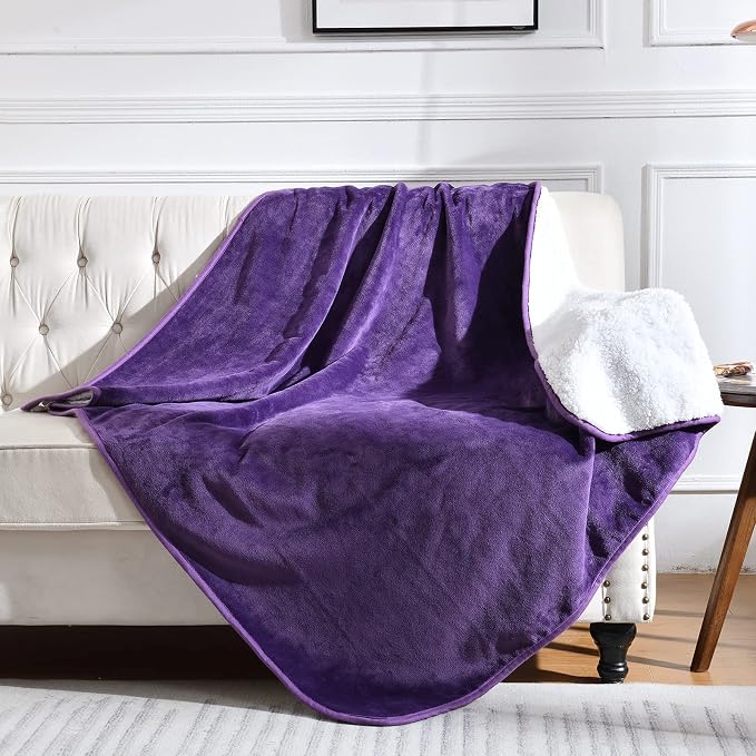 Soft Waterproof Blanket for Bed Couch Sofa, Dark Purple, 60x80inches | Liquid Pee Proof Pet Blanket for Dog Puppy Cat, Reversible Sherpa Fleece Blanket for Couch Cover, Furniture Protector by Yaning