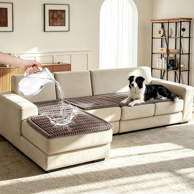 Leakproof Couch Cover for Dogs, Non Slip Washable Sofa Protector | Stain-Resistant Window Seat Cushions Chair Mat Car Seat Cover for Kids Pets (Khaki 27.6" x 59"+27.6" x 70.9") by Wnote