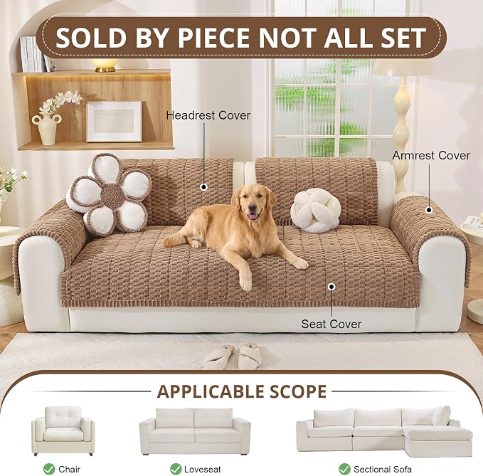 OstepDecor Couch Cover for Dogs, Washable Non Slip Sofa Cover for Pets | Soft Couch Covers for Sofa, Loveseat and Sectional, Furniture Protector Against Pet Hair & Dirt (35.4" x 70.9", Brown) - Image 4