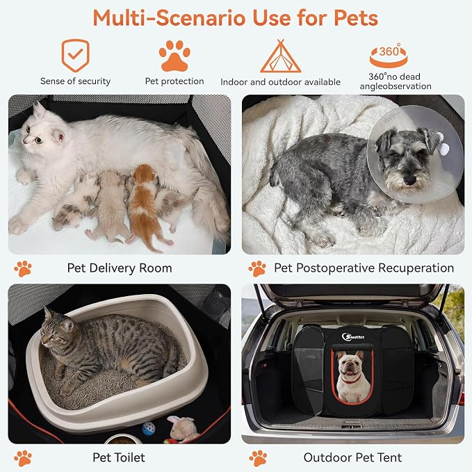 Siedihit Dog Playpen, Puppy Pet Playpens Indoor for Medium Dogs Tent | Crates Cage Indoor/Outdoor, Portable Pop Up Dog Kennel Playpen with Carrying Case for Dogs/Cats/Rabbits, Black - Image 4