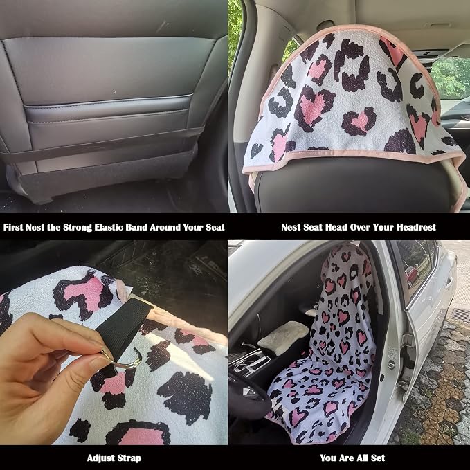 Car Seat Cover Protector Front Seats,for Gym Workout,Running,Swimming,Beach and Hiking,Waterproof Sweat Towel Bucket Seat Covers for Cars SUV Trucks (Leopard Print, 1Pcs) - Image 4