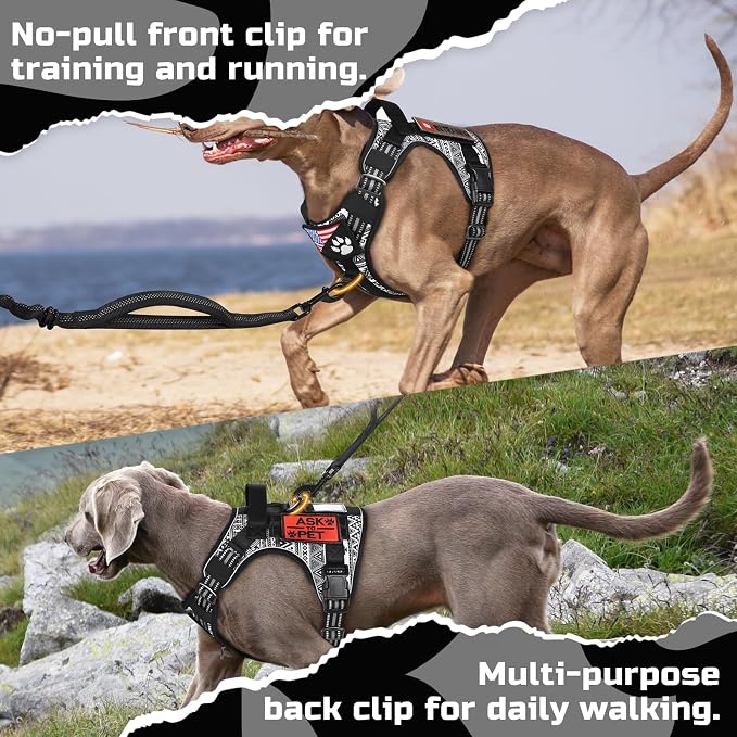 rabbitgoo Tactical Dog Harness for Medium, No Pull Military Service Vest | Molle & Handle, Heavy Duty, Adjustable, Reflective Straps, Easy Control for Training Walking, B&W Geometric, Medium - Image 6