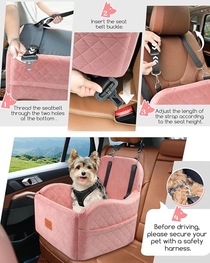 Lealchum Dog Booster Car Seat for Small/Medium Dogs,Soft Puppy Portable Car Seat with Elevated Cushion,Fits in Front/Back Seat,Fully Detachable and Washable,Easy to Install (Pink, Medium) - Image 3