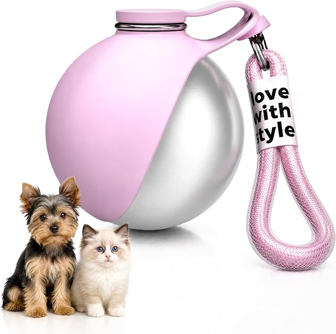 Portable Dog Water Bottle for Walking, 10oz Stainless Steel Pet Water Dispenser with Foldable Silicone Bowl, Leak-Proof Puppy Water Bottle for Small Dogs&Cats,Travel Hiking Outdoor Use(Pink) by Unknown