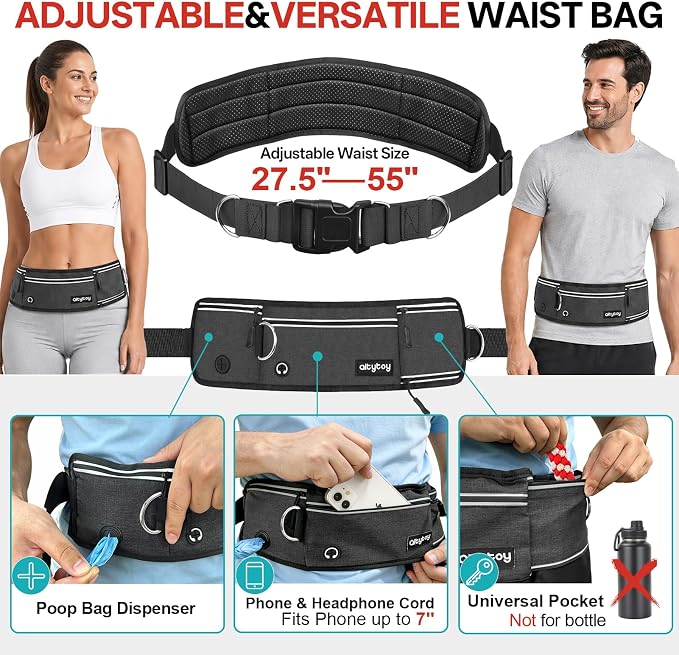 Hands Free Dog Leash, 240LB Heavy Duty Retractable with Fanny Pack | Adjustable Waist Belt, Dog Leash for Walking Running Jogging Hiking Biking Training for Medium,Large 25-120LBS(Not for＜25LBS) - Image 6