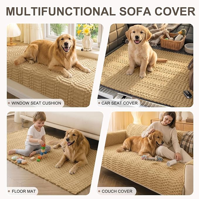 Smiry Waterproof Couch Covers for Dogs Washable, Non Slip Pet Sofa Cover | Plush Scratch Resistant Flannel Furniture Protector for Dogs, Camel, 43" x 63" - Image 10