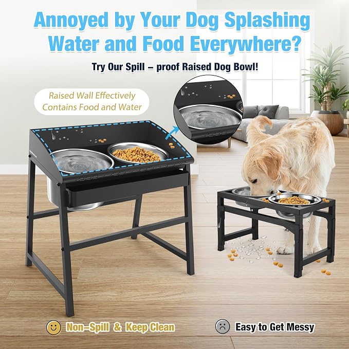 Bobbie & Laxi 15" Tilted Elevated Dog Bowl, Large Breeds Non-Spill Design | Raised Dog Bowl with Stand; Stainless Steel Food&Water Bowl Set with Splash Guard; Easy Clean for Indoor Dry-Use Areas - Image 3