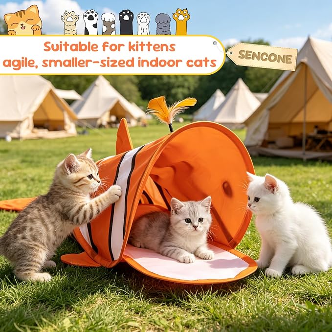 SENCONE Clownfish Cat Tunnel Toy Portable Hideout Nap Tube for Kittens | Play, exploration and hide-and-seek. Foldable for storage and travel. Indoor and occasional travel. - Image 5