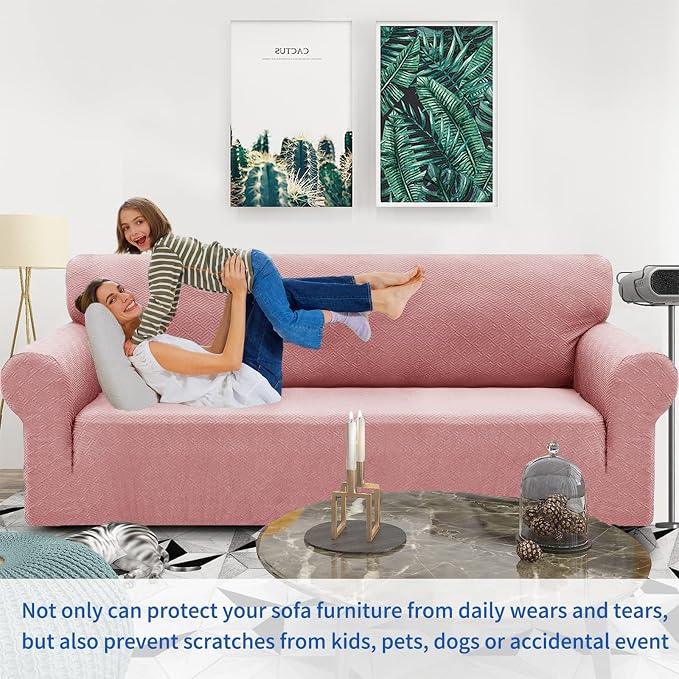 ZNSAYOTX 1 Piece Jacquard Couch Covers for 2 Cushion Couch High Stretch Loveseat Slipcover for Pets Dogs Anti Slip Love Seat Sofa Slipcover Furniture Protector (Medium,New Pattern Rose) - Image 2