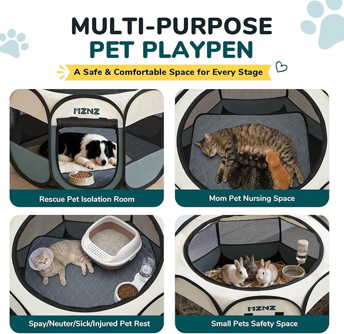 Dog Cat Small Animal Puppy Playpen Crate with Pee Pad, Large, Grey | Portable Pop Up Pet Cage Enclosure Tent Kennel Indoor Outdoor with Carrying Case, No Assembly, Camping Use - Image 6