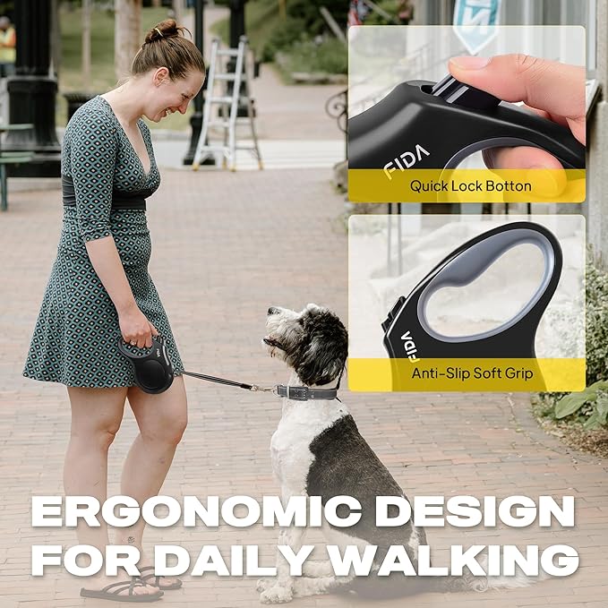 Fida Retractable Dog Leash X-Small Breed, 10 ft Durable Pet Walking Leash for Extra Small Dogs/Cats/Small Animals up to 18 lbs, 360° Tangle Free, Black - Image 5