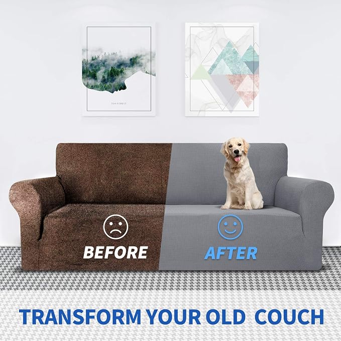 MAXIJIN Stretch Loveseat Sofa Slipcovers 1 piece Love Seat Couch Covers for 2 Cushion Couch Non Slip Sofa Cover Washable Dog Cat Proof Furniture Protector Pet Friendly (Loveseat, Light Gray) - Image 4