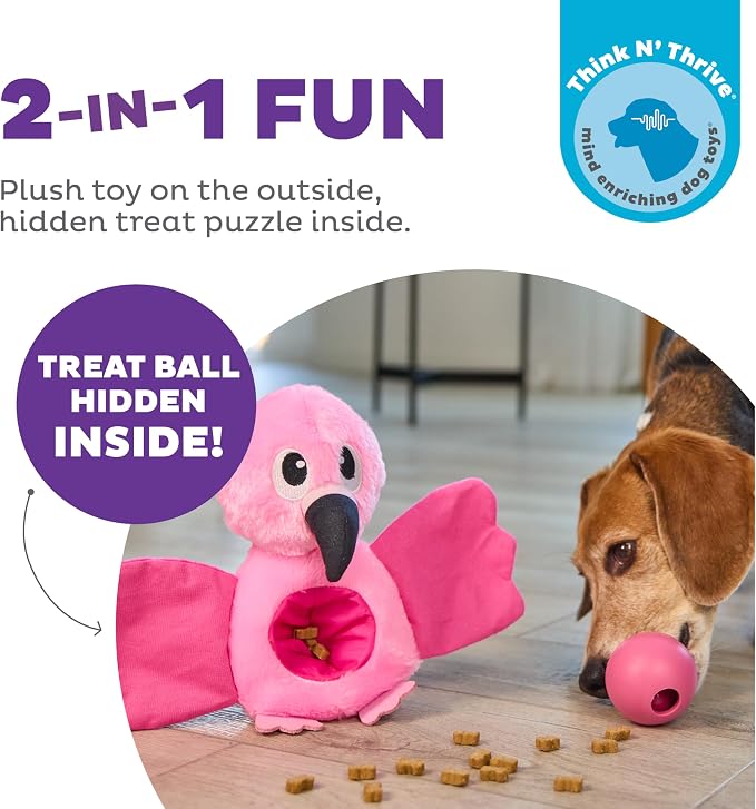 Outward Hound by Nina Ottosson Hide-Ablez Plush Dog Puzzle with Treat Ball, Flamingo, Pink - Image 2