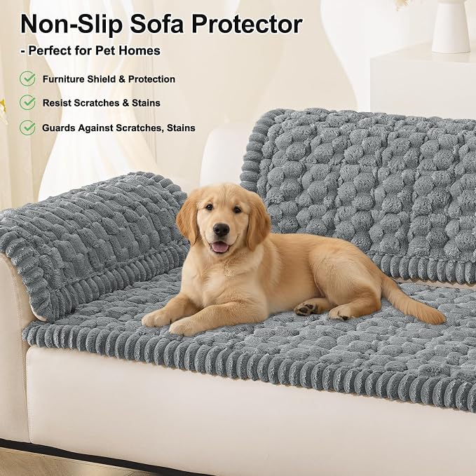 Smiry Non Slip Couch Covers for Dogs, Scratch Resistant Pet Sofa Protector | Machine Washable Soft Fuzzy Thick Furniture Cover for Sofa Loveseat Sectional Large Dogs, Grey, 27.6" x 59" - Image 10