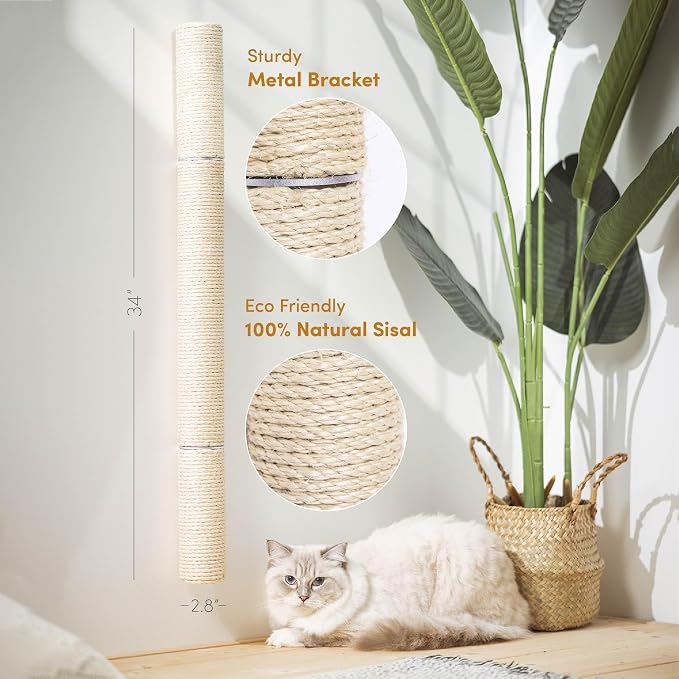34" Wall Mounted Cat Scratcher, Sisal Scratching Post - Image 2
