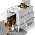 Q5 Stainless Steel Litter Box (Light Grey, X-Large) | Enclosed Litter Box with Leak-Resistant Design, High Sides, Front Entry and Top Exit; Odor Control, Scoop and Mat Included by KISENG