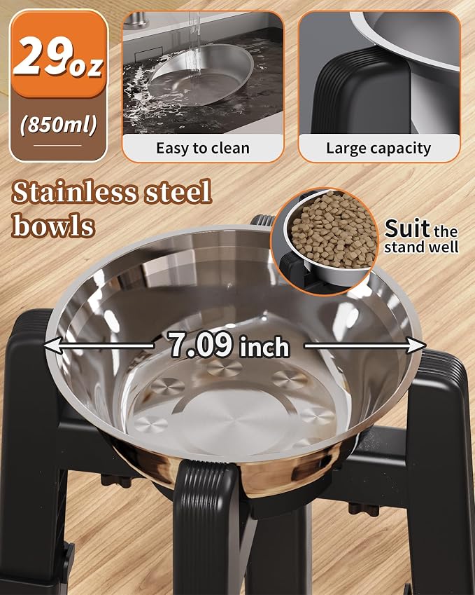 Elevated Dog Bowl, Raised Dog Bowl Stand with Stainless Steel Bowl | Elevated Pet Water & Food Bowl for Medium Dogs, Stable and Anti-Slip Raised Bowl - Image 6