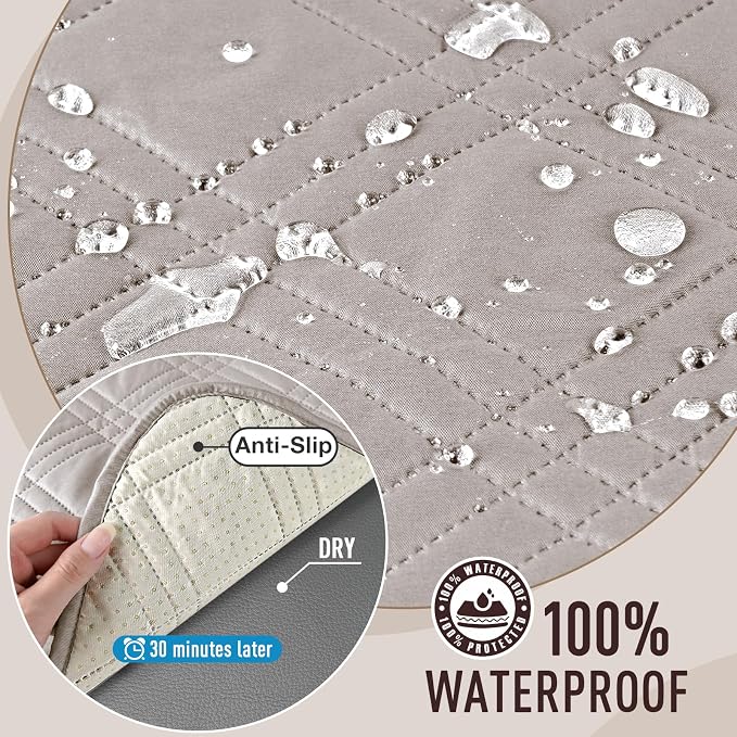 TAOCOCO Waterproof Couch Covers for Dogs, Non Slip Pet Sofa Cover, 3 Seater | Washable Couch Seat Covers with Arms for 3 Cushion Couch, Dog Couch Cover Protector, Pockets & Backless Design, Cream - Image 3