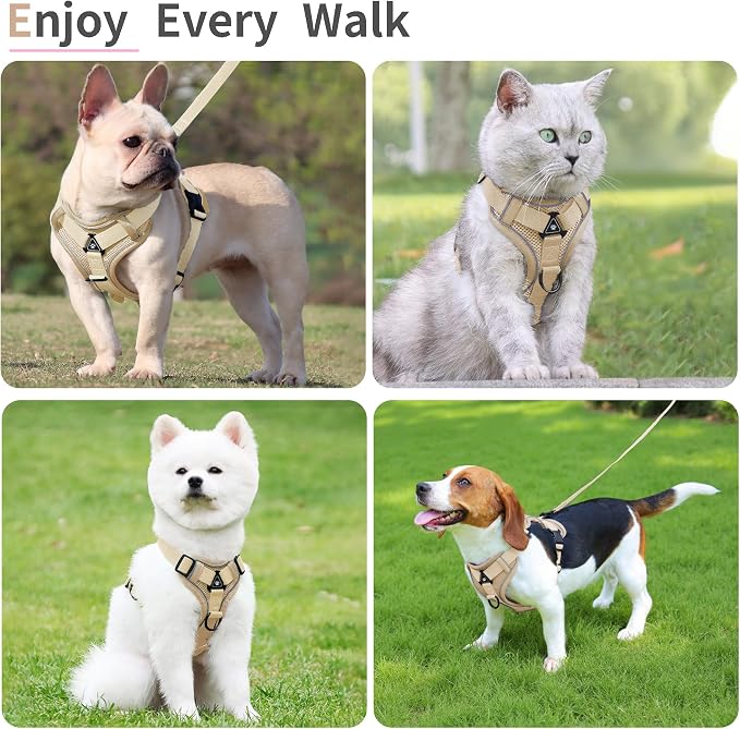 Dog Harness Medium Sized Dog Pet Vest with Leash Set Camel XL | Adjustable Puppy Vest Harness, No Choke No Pull, Soft Padded, Step-in Dog Vest, Reflective Cat Harness, Breathable Air Mesh - Image 2