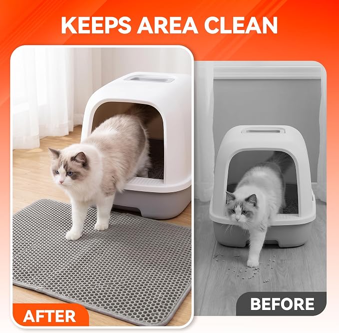 Cat Litter Mat, Double Layer Litter Trapping Mat, Gray (24" x 15") | Waterproof cat mat for litter box. Washable EVA kitty litter mat & scatter control honeycomb litter box mat - Image 5