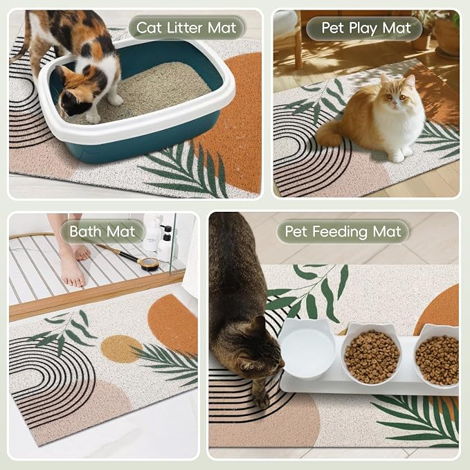 Cat Litter Mat Litter Trapping Mat, 33"x22" Waterproof Urine Proof Litter Box Mat Catcher Mat Non-Slip Washable for Kitty Kitten, Orange - Image 6