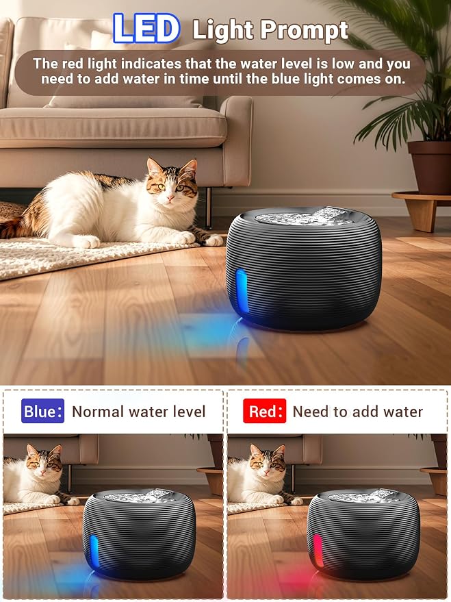 Kastty 3.5L/118oz Large Capacity Cat Water Fountain for Cats Indoor FS77 | Ultra Quiet Pet Water Fountains Water Level LED Light Multi-Filtration BPA-Free, Automatic Cat Fountain Easy Cleaning (Black) - Image 4