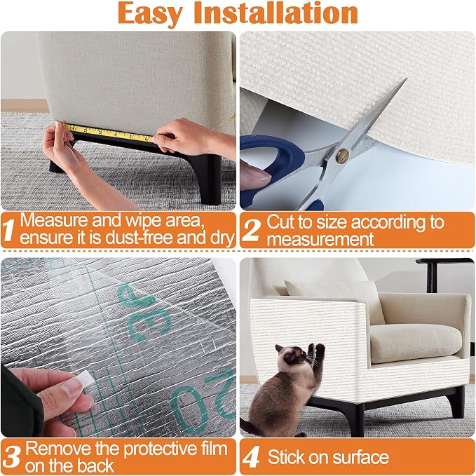 Cat Scratch Furniture Protector - 158" x 13.8" Trimmable Self-Adhesive Cats Claws Scratch Pads, DIY Cat Climbing Couch Protector for Scratch Post Cat Tree Replacement Indoor (Cream White) - Image 5