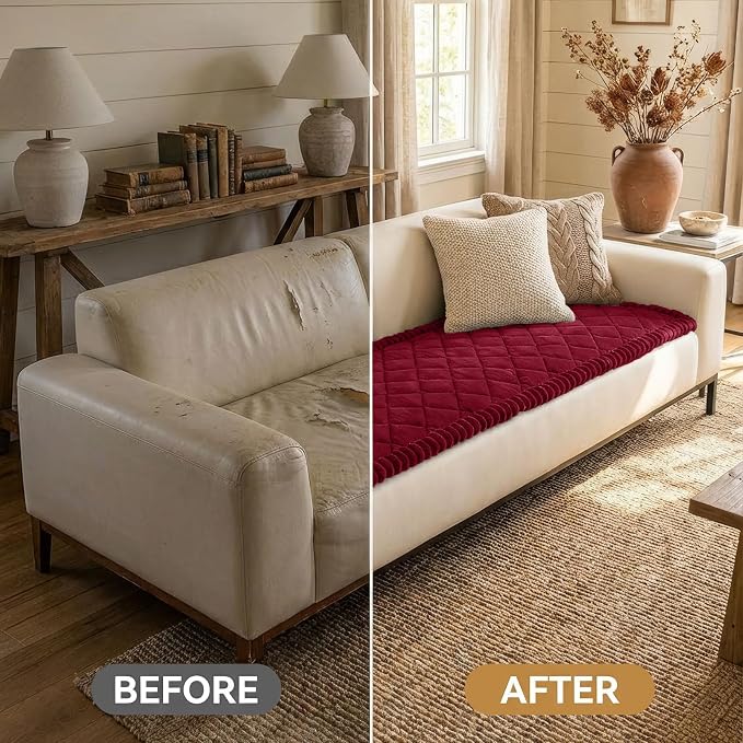 Smiry Non Slip Couch Cover for Dogs, Fuzzy Plush Pet Sofa Protector | Washable Furniture Cover for Large Dogs & Cats, Scratch & Dirt Resistant, Covers Backrest & Armrest, Red, 27.6"x27.6" - Image 6