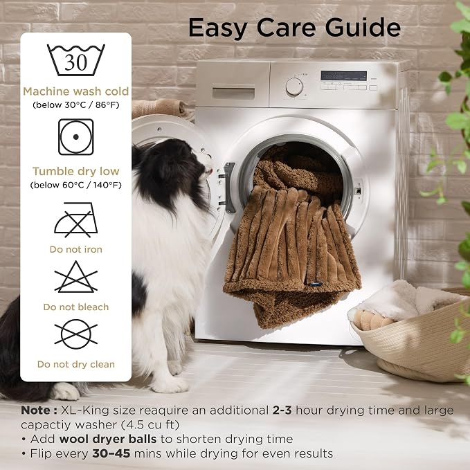 Bedsure ComfyFleece™ Waterproof Dog Blankets for Large Dogs,50x60 | Soft Plush Couch Cover,Washable Corduroy Fleece for Furniture Protector,Cozy Calming Reversible Pet Blanket, Camel Brown - Image 6