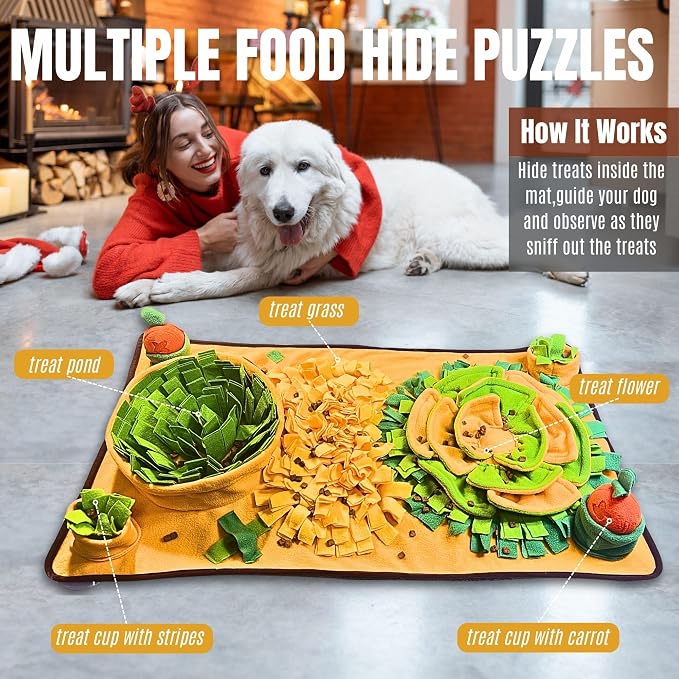 Snuffle Mat for Dogs, Cats and Small Pets, 34"X 19" Large Dog Snuffle Mat with Squeaky Plush Carrot Toy, Interactive Dog Puzzle Mat for Mental Stimulation and Boredom Buster… - Image 2