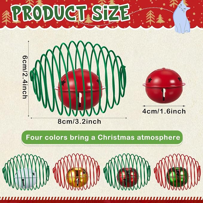 Jecery 5 Pcs Cat Toys Spring,Bell,Christmas Colors | Interactive Metal Cat Toy, Stretchable Rolling Ball, for Indoor Cats, Colorful Playful Coils, Kitten Pet Supplies - Image 2