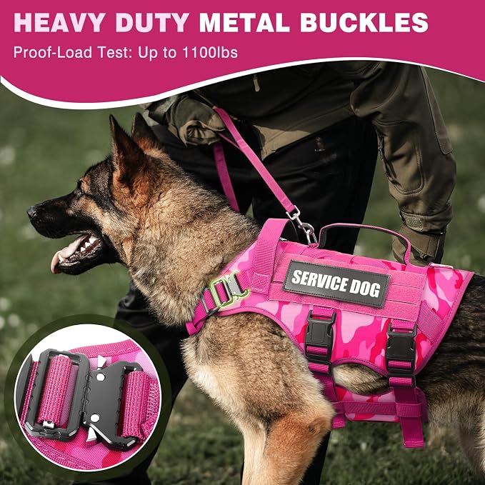 Service Dog Vest Harness for Medium Dog, Tactical Working MOLLE Vest with 10 Pet Patches, No Pull Heavy Duty Harness for Training Walking - Image 2