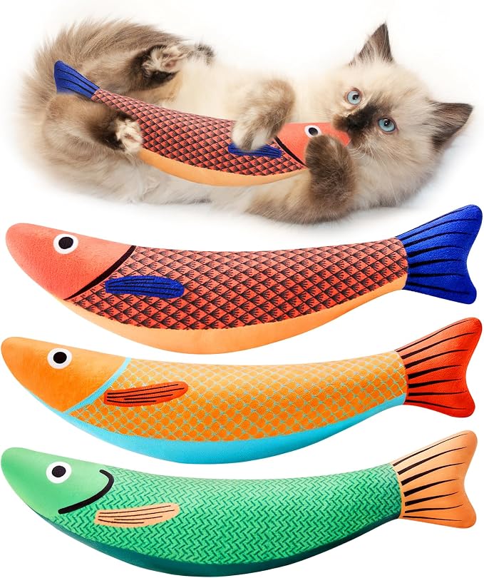 Potaroma Cat Toys Saury Fish, 3 Pack, Catnip Crinkle Sound, Soft and Durable, Interactive Kitten Kicker for Indoor Kitty Exercise 9.4 Inches for All Breeds | Crinkle Sound, Soft and Durable, Interactive Kitten Kicker for Indoor Kitty Exercise 9.4 Inche... by Potaroma
